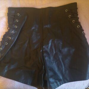 Faux Leather Lace Up Shorts Sz L